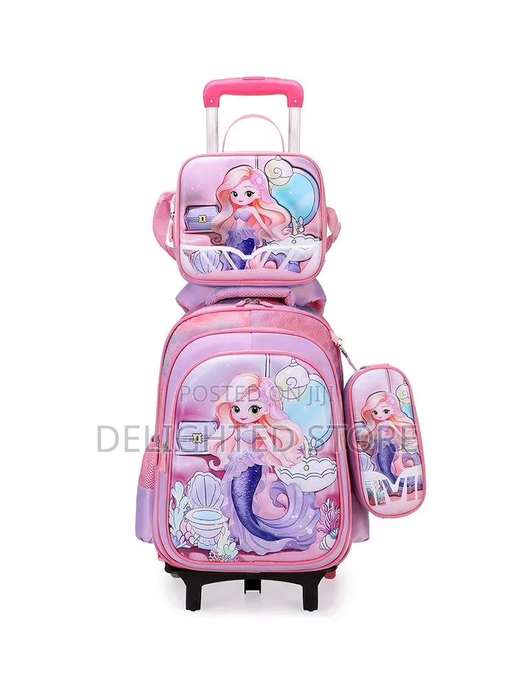 New 3d Leather Fabric High Quality School Bag With Trolley