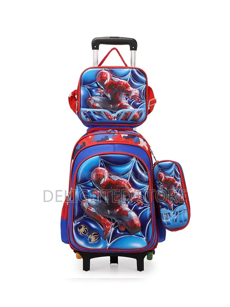 New 3d Leather Fabric High Quality School Bag With Trolley