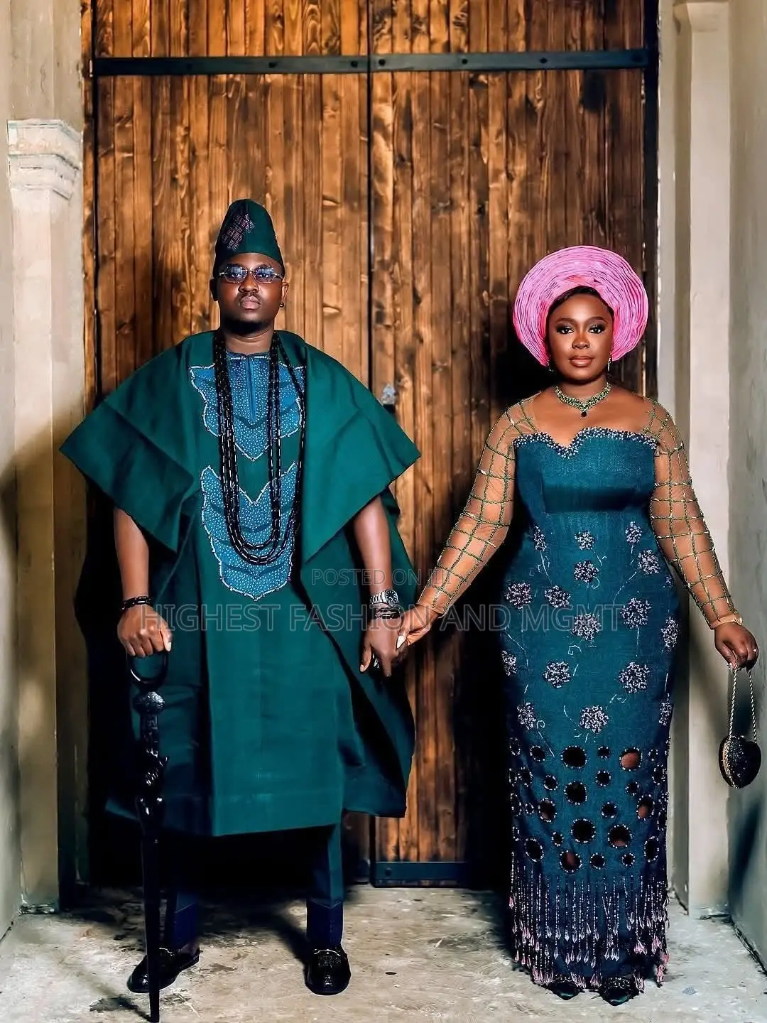 Luxury Teal Floral Appliqué Engagement Dress With Pink Gele Ipele