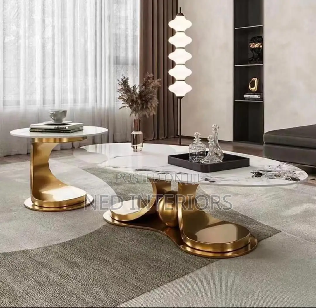 Luxury Marble Coffee Table With Matching Side Gold Center Table Set