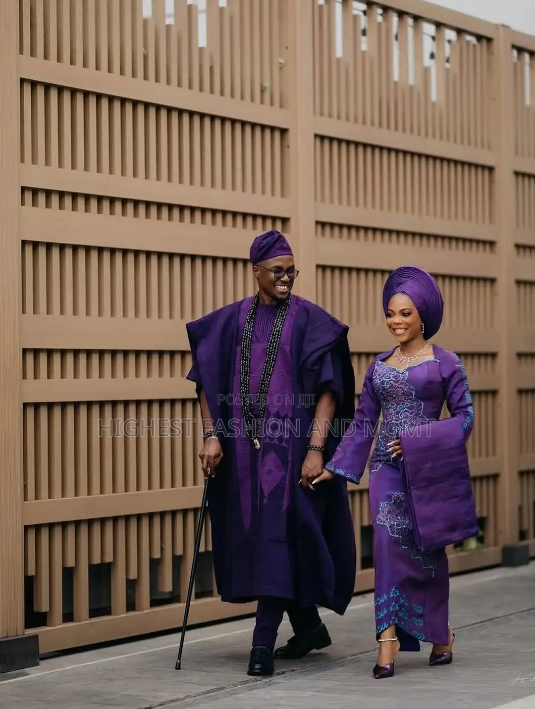 Purple Structured Engagement Gown With Detailed Lace Gele Set