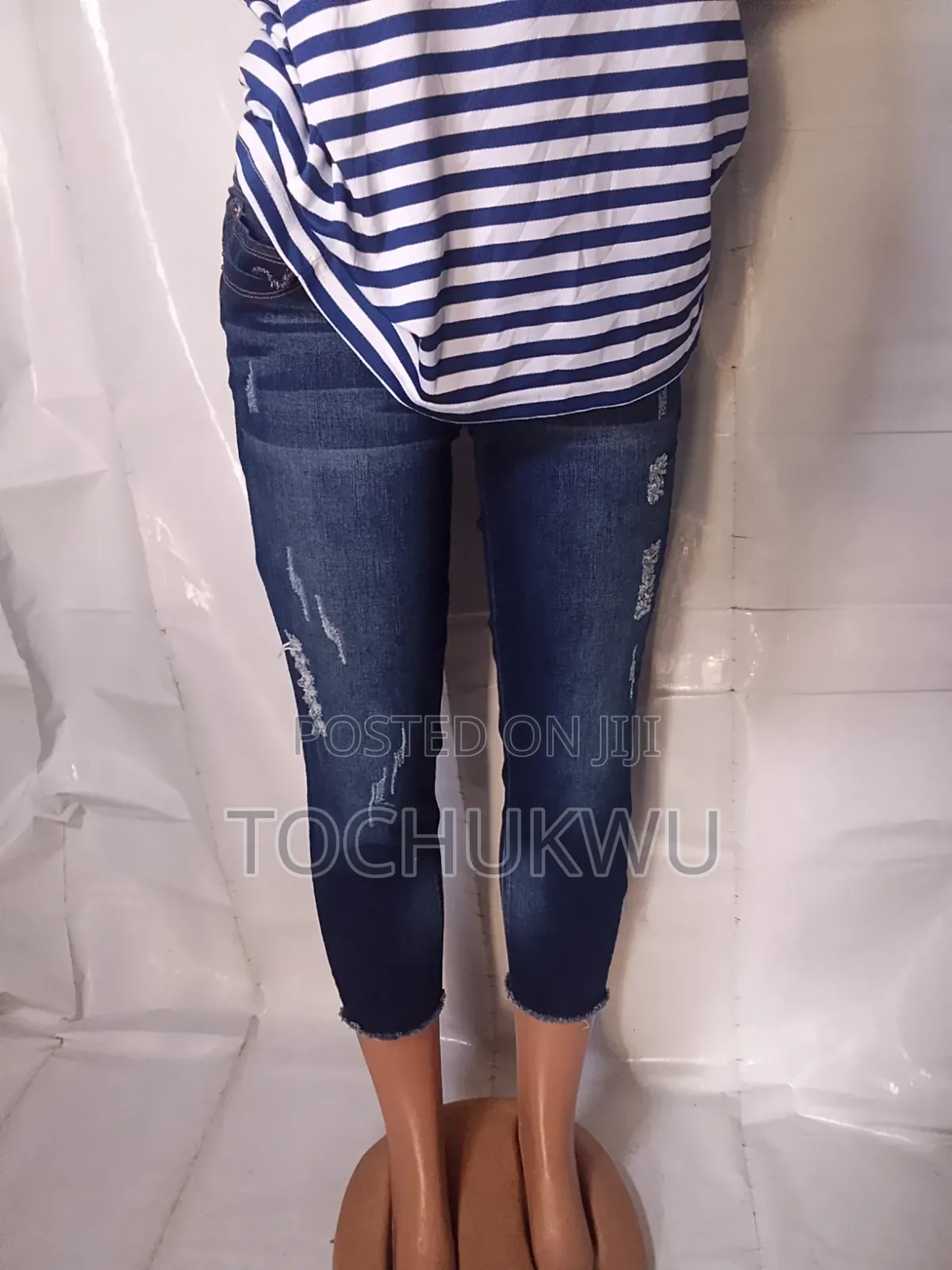 Ladies Blue White Striped Casual T-Shirt – Soft Cotton Top