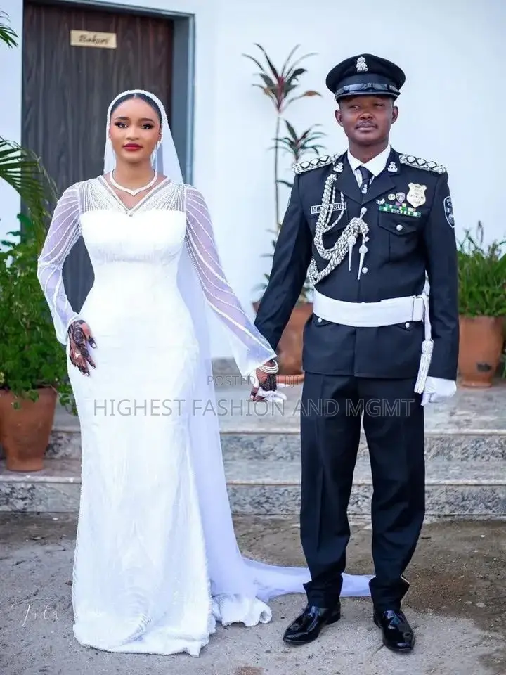 Exquisite Linear Beaded Bridal Gown With Sheer Illusion Sleeves