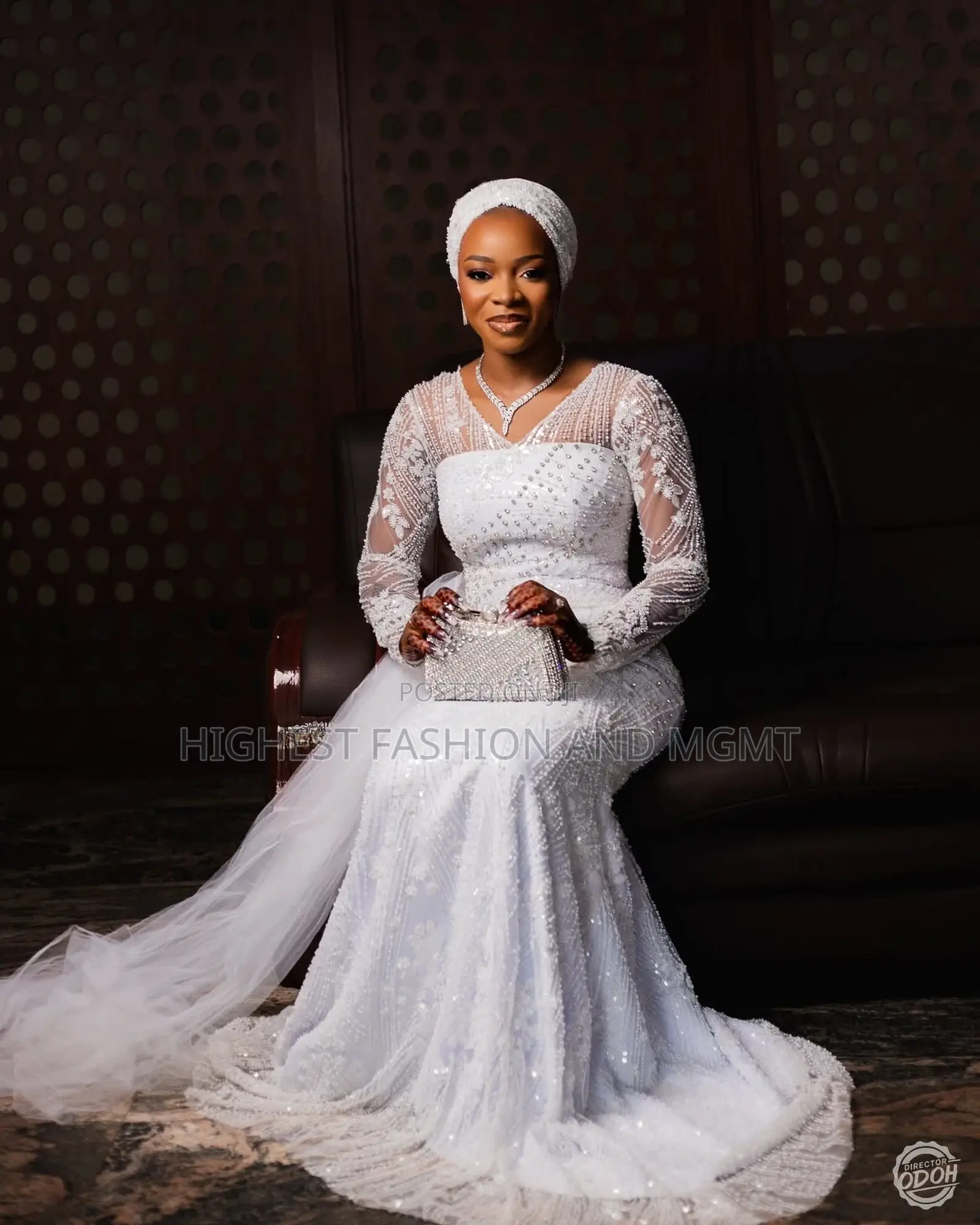 Premium Pearl All-White Nikkah Mermaid Gown Set