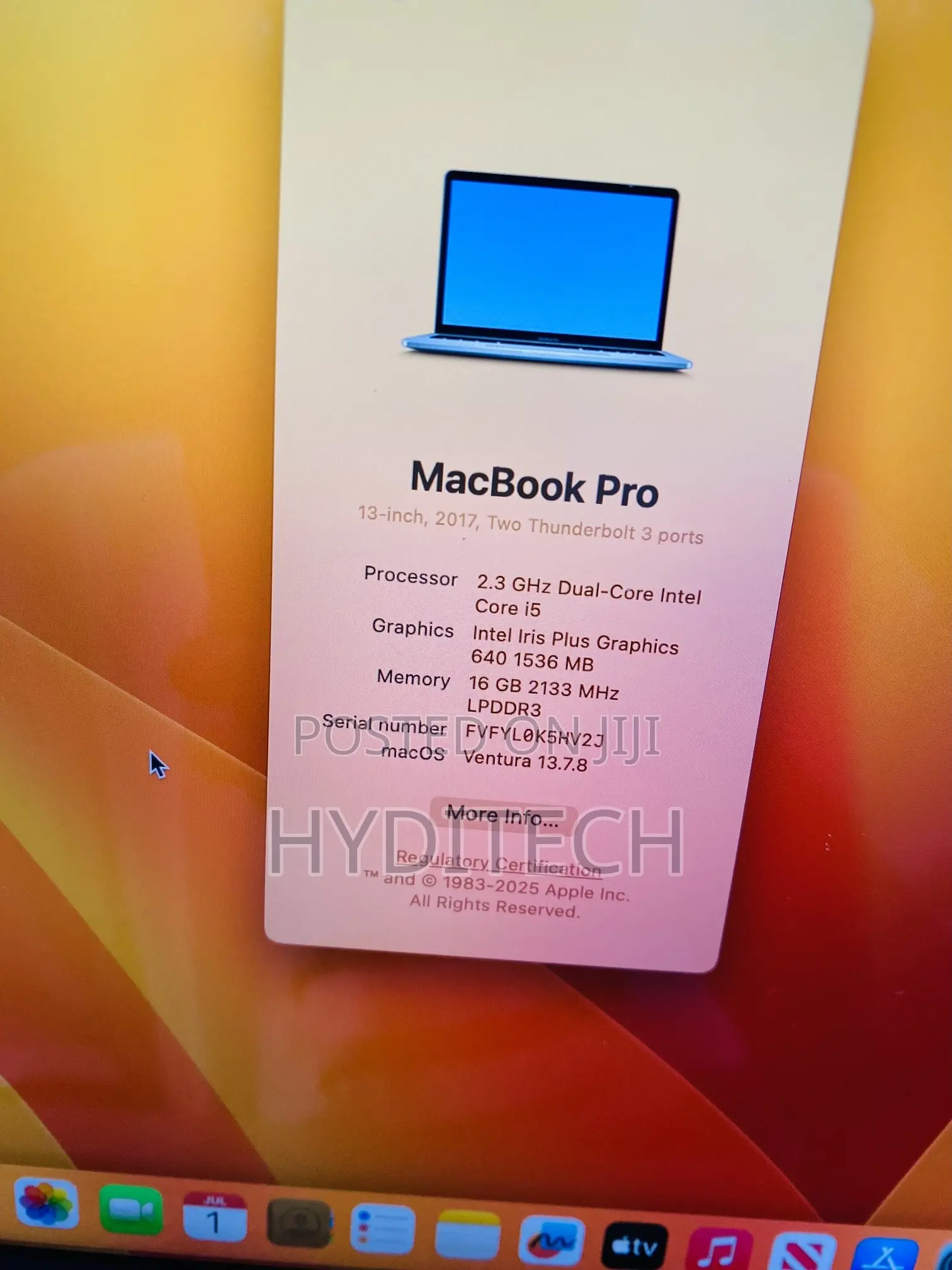 Laptop Apple MacBook Pro 2017 16GB Intel Core i5 SSD 512GB