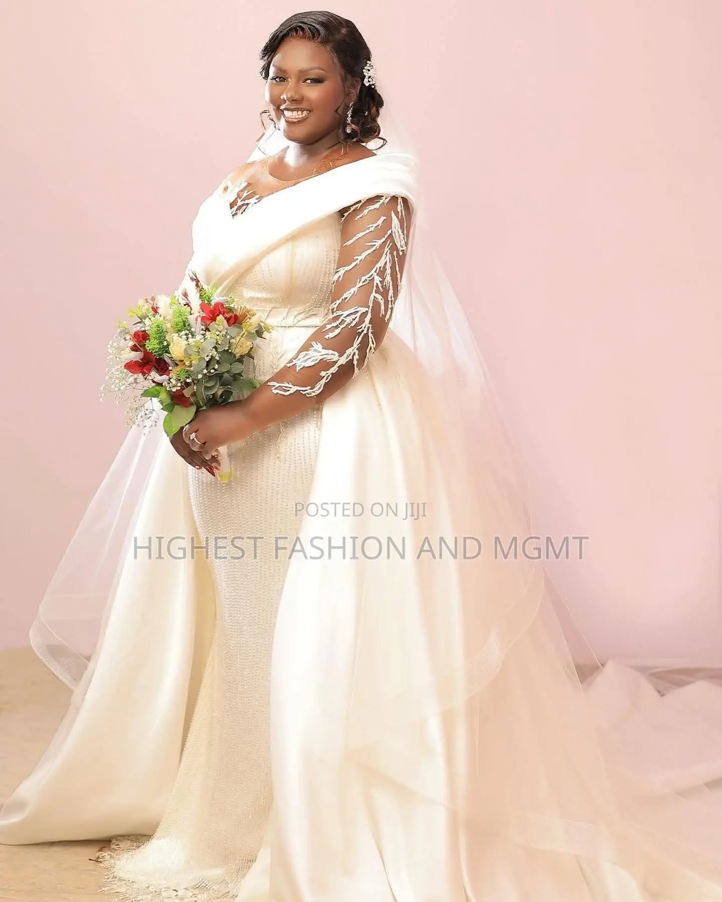 Premium Pearl Mermaid Bridal Gown With Satin Overskirt