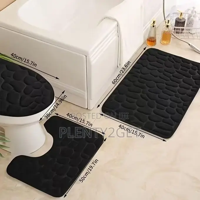 3pcs Soft Coral Fleece Bathroom Mat Set - Non-Slip, Absorbent Machin
