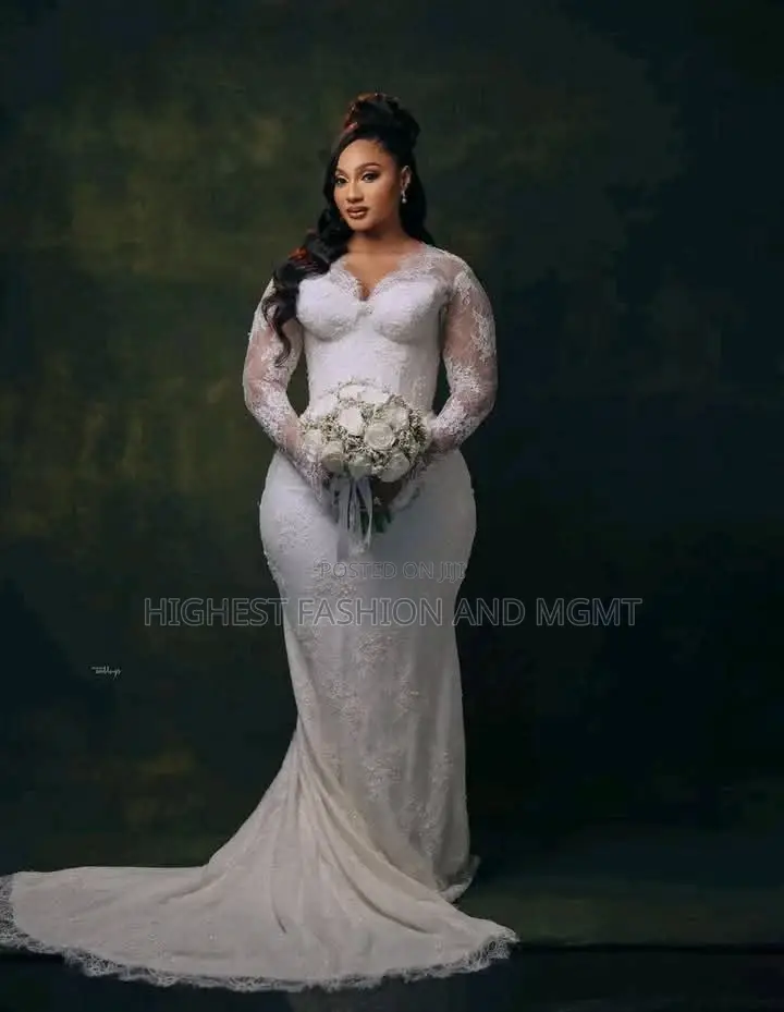 V-Neck Corded Lace Mermaid Wedding Dress With Cathedral Train