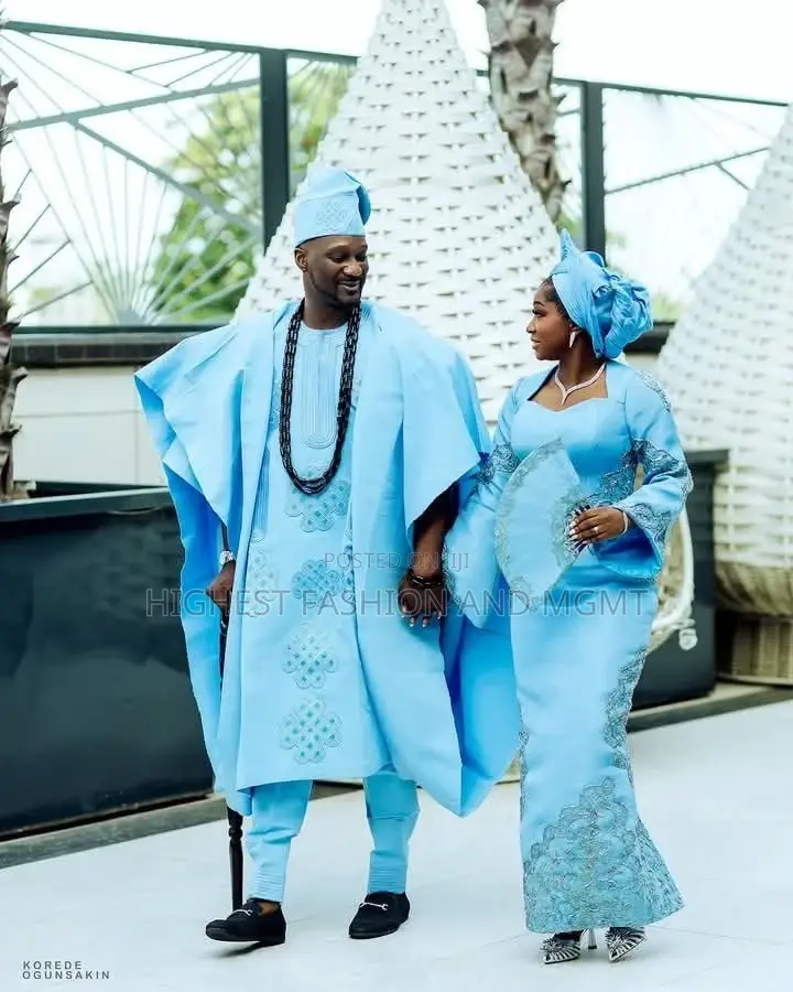 Premium Sky Blue Custom Female Aso-Oke Gown