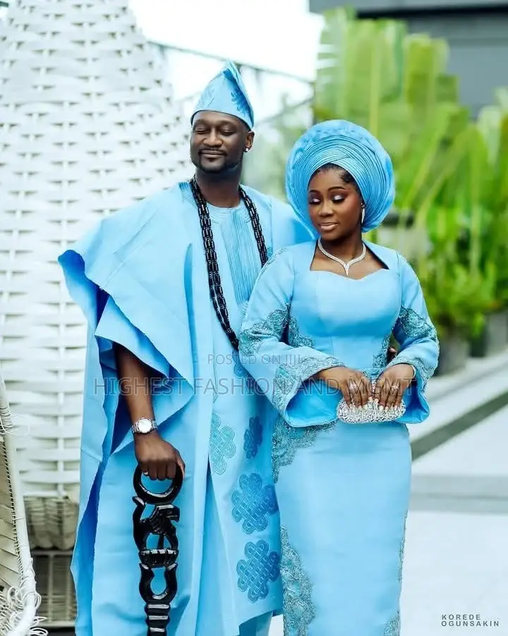 Premium Sky Blue Custom Female Aso-Oke Gown