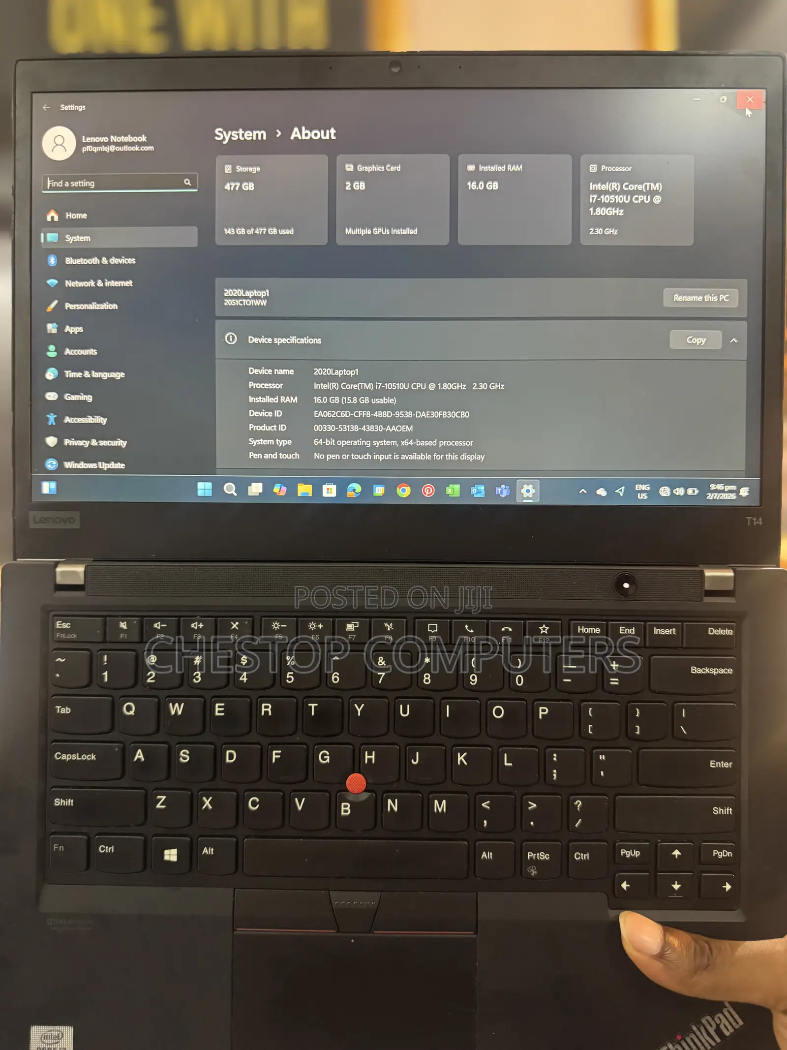 Laptop Lenovo ThinkPad T14 16GB Intel Core i7 SSD 512GB