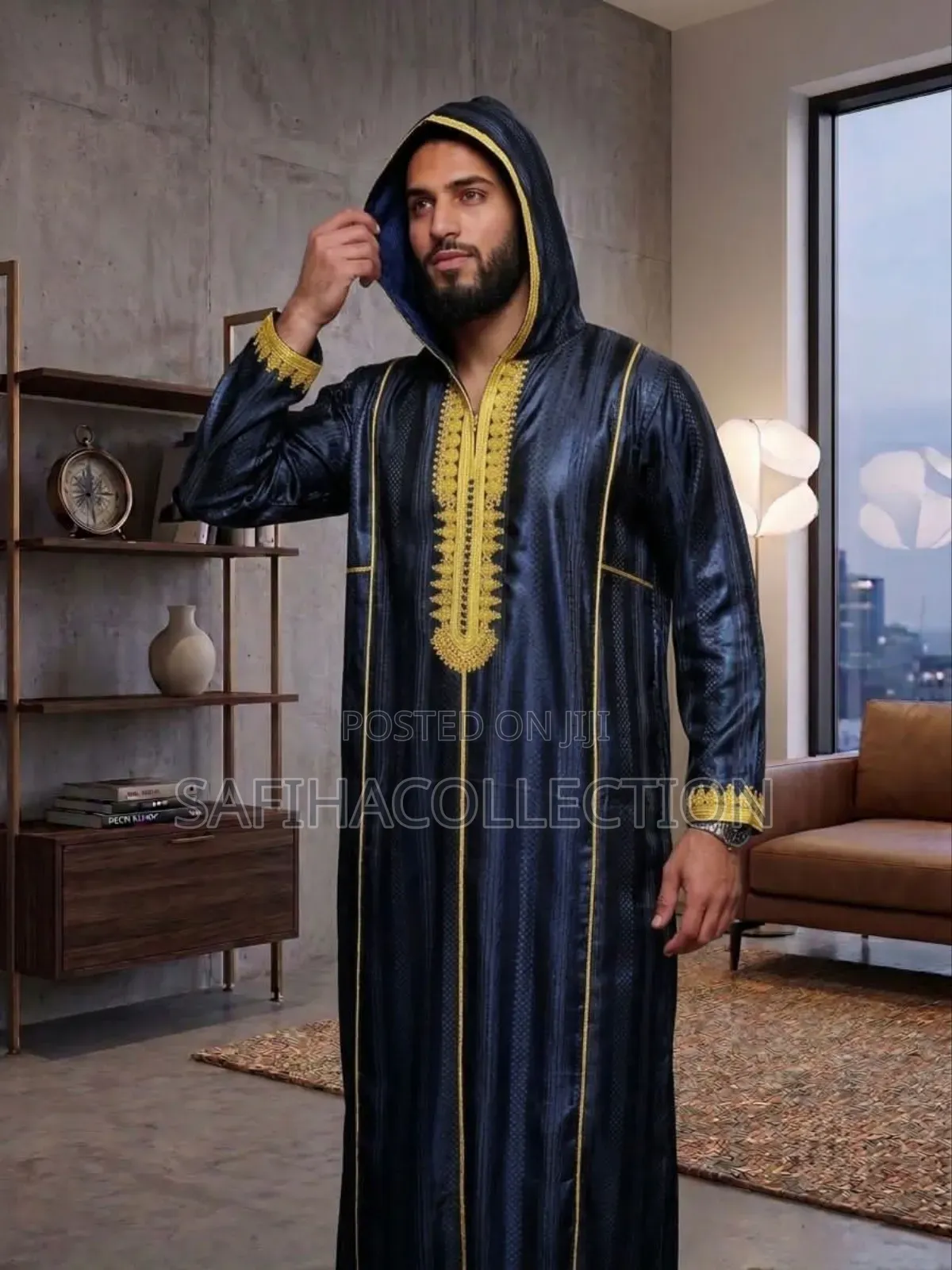 Shiny Material Hooded Jallabiya