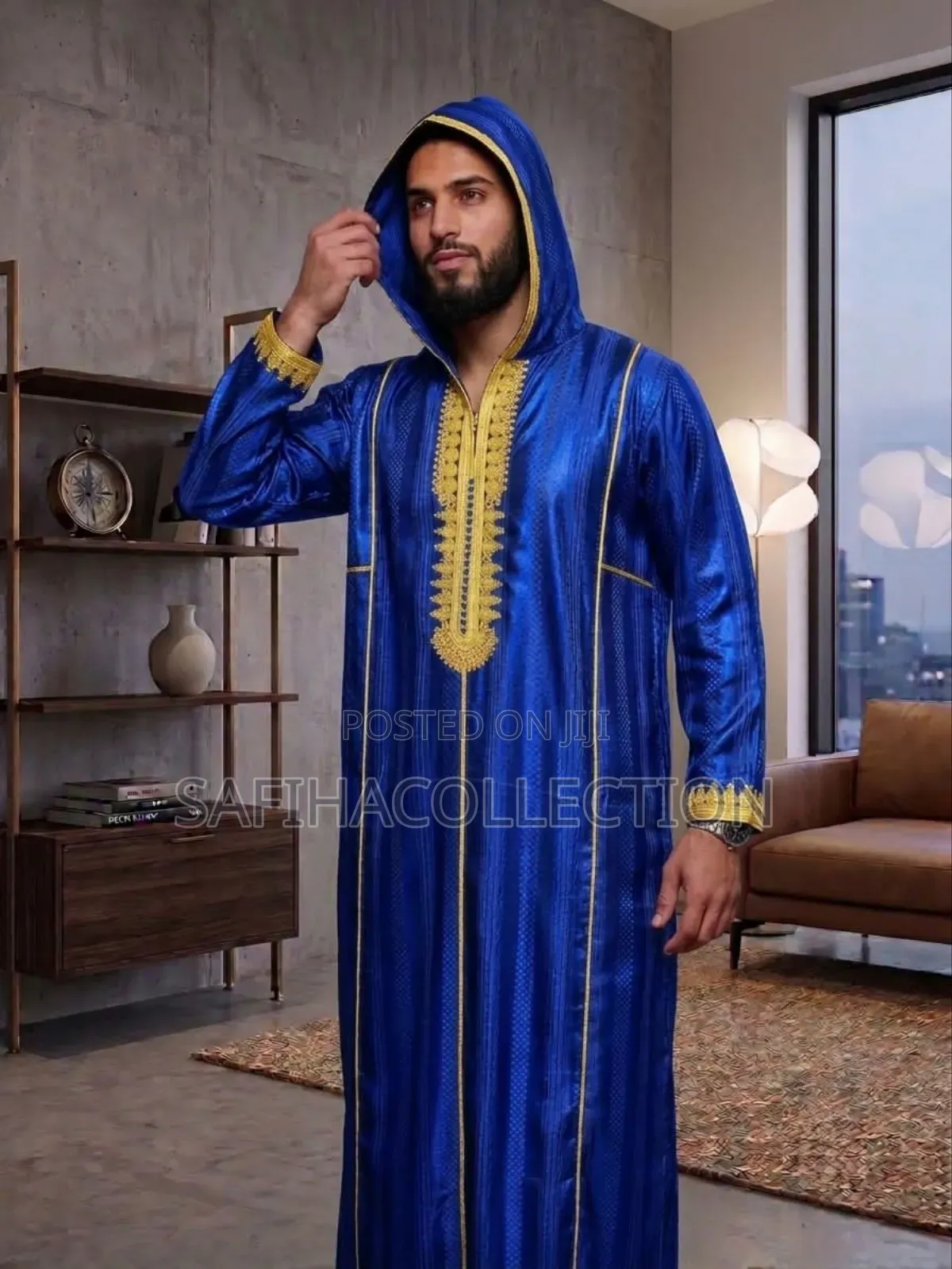 Shiny Material Hooded Jallabiya