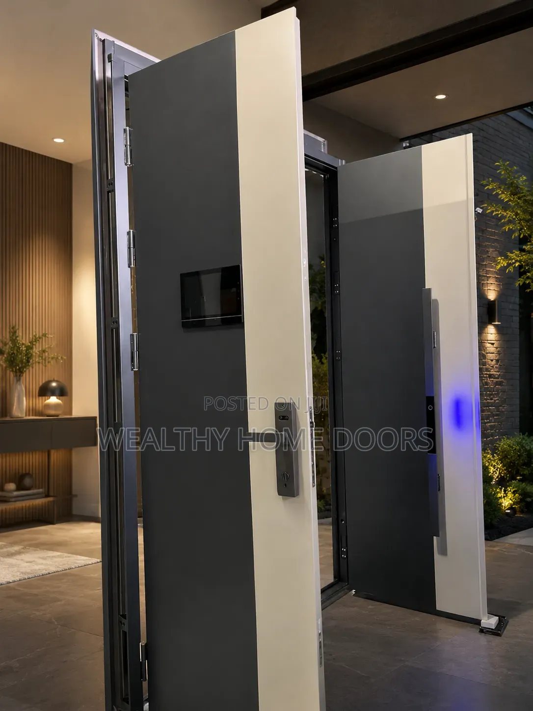 Modern Double Front Entry Door With Smart Lock and Tv High Quality