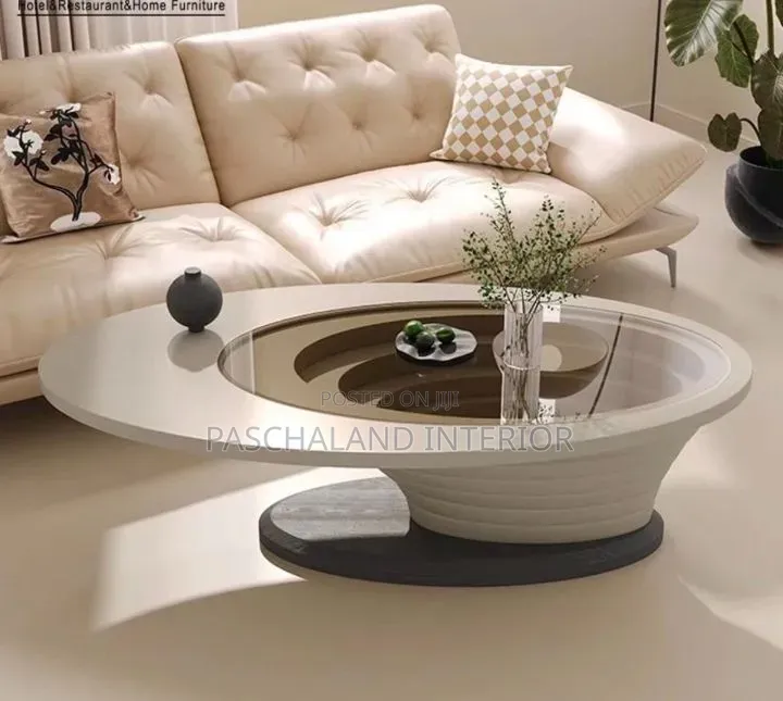 Luxury Oval Coffee Table – White Smoked Glass Finish