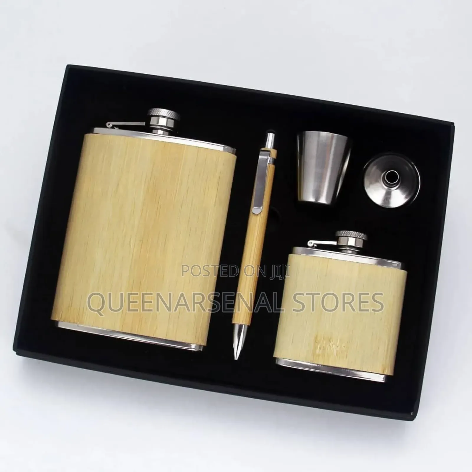 5in1 Bamboo Hip Flask Set
