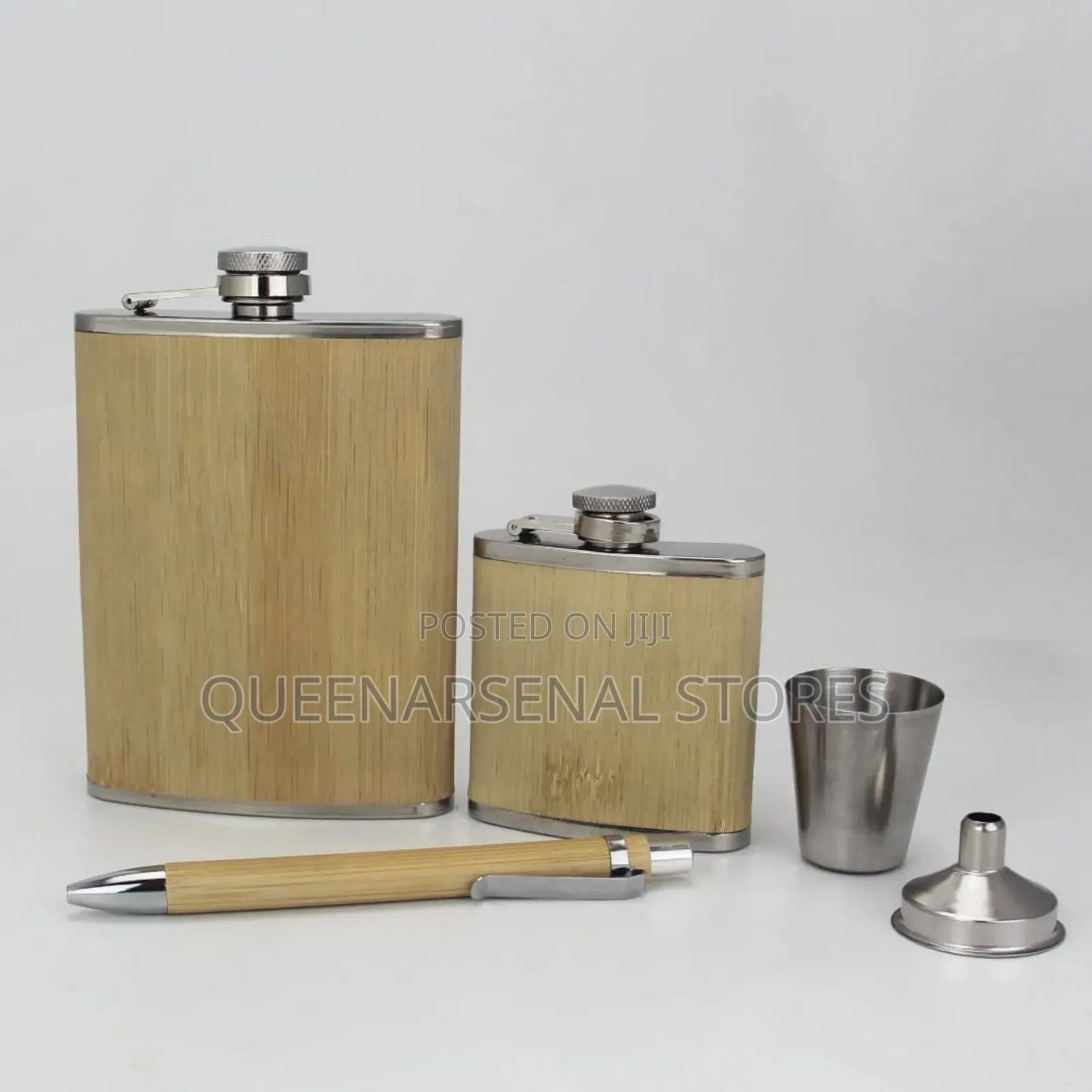 5in1 Bamboo Hip Flask Set