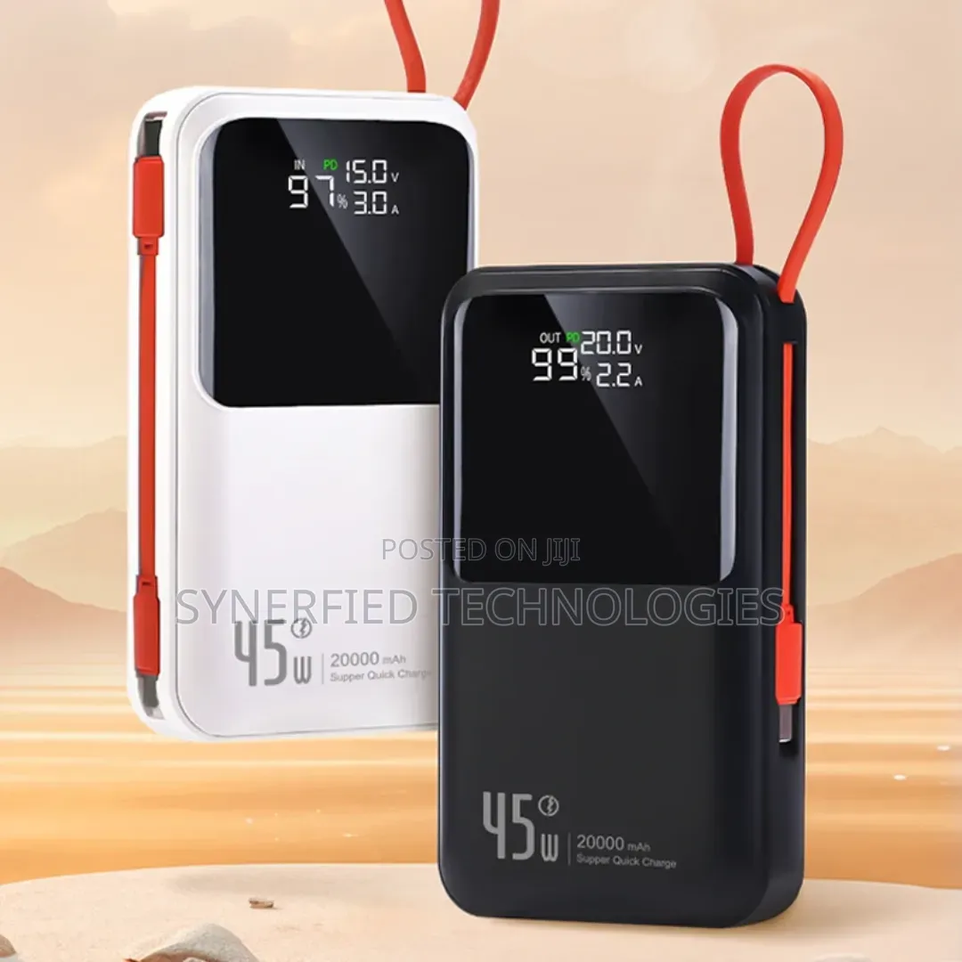 20000mah 45w Fast Charging Power Bank, Ultra Slim With Built-in Cable