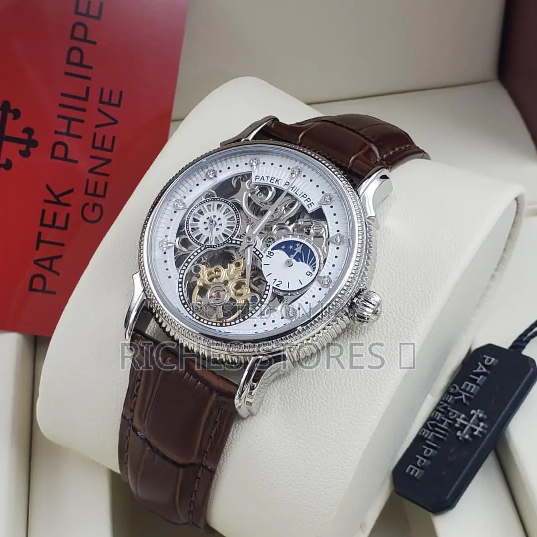 Luxury Leather Patek Philippe Skeletonized Dial Watch