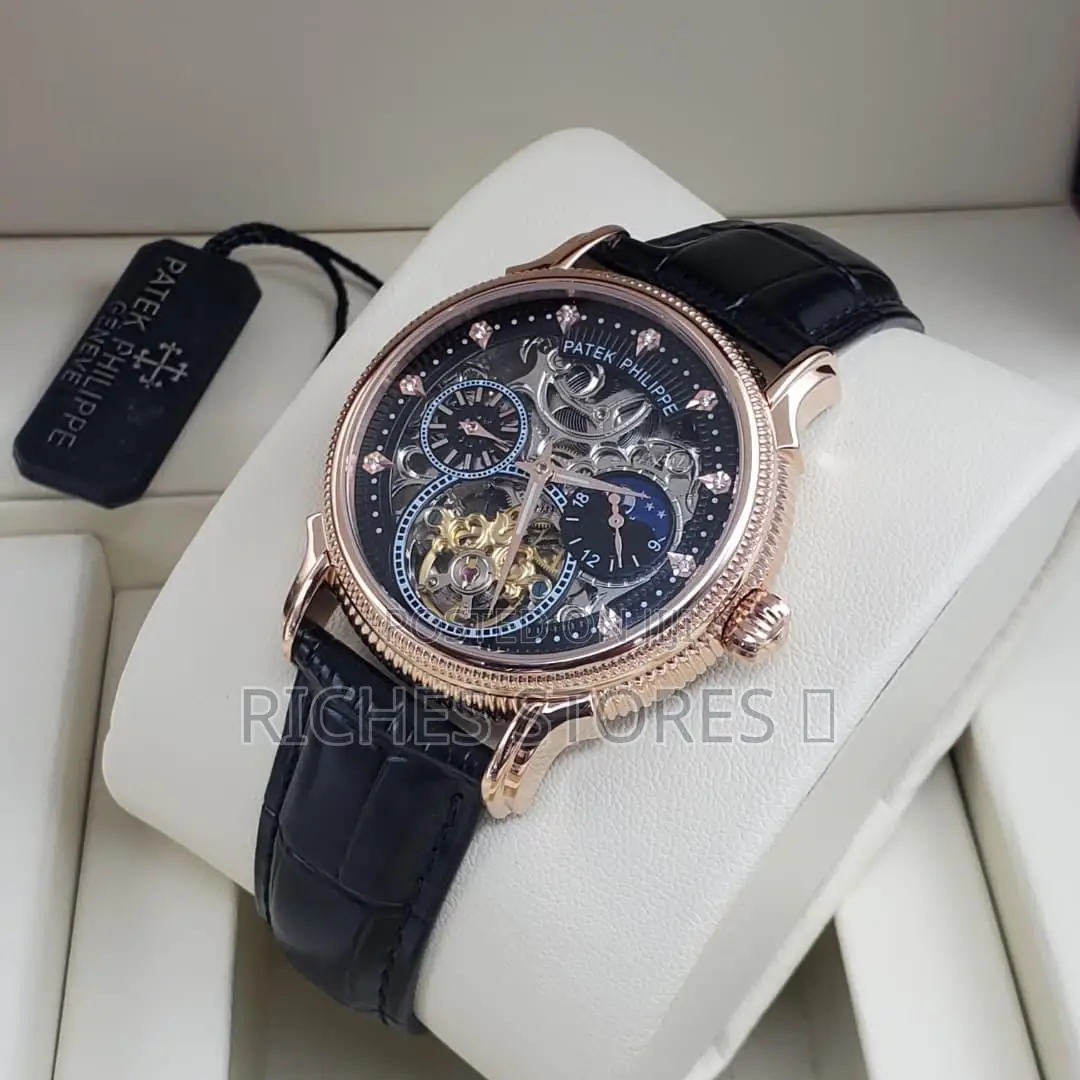 Luxury Leather Patek Philippe Skeletonized Dial Watch