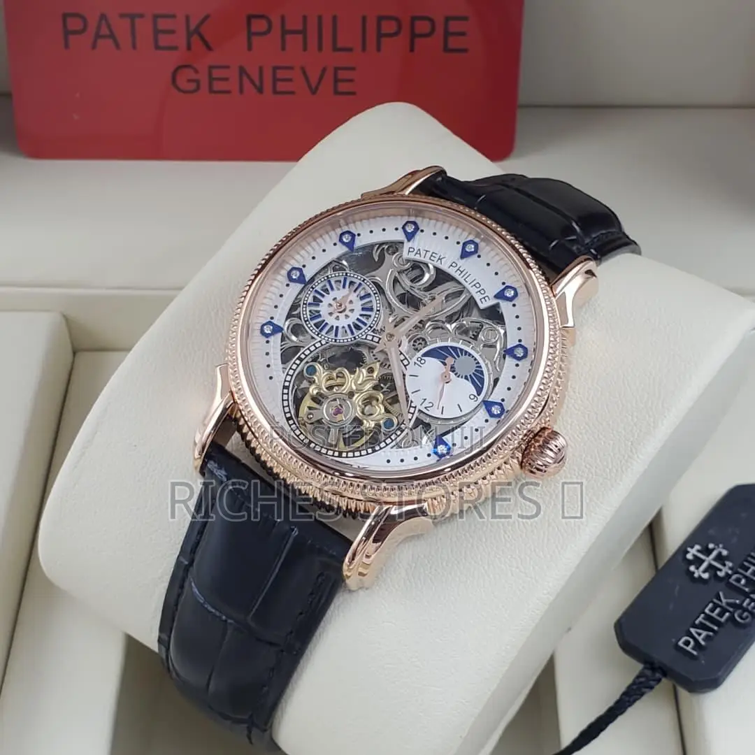 Luxury Leather Patek Philippe Skeletonized Dial Watch