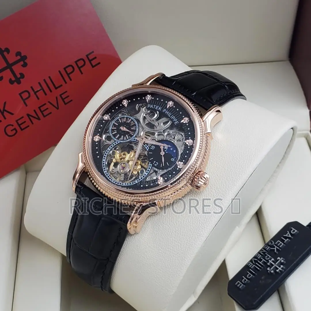 Luxury Leather Patek Philippe Skeletonized Dial Watch