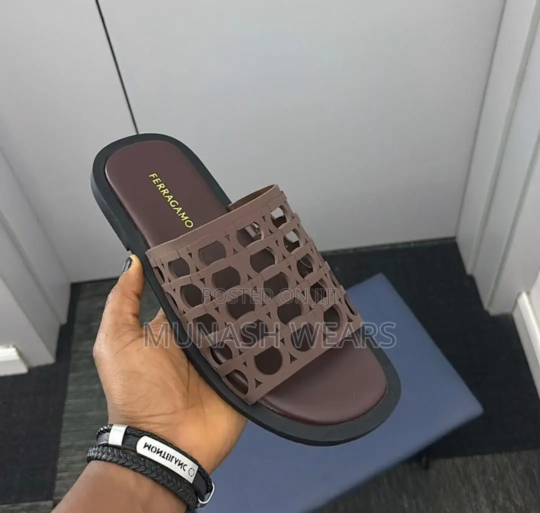 Salvatore Feragamo Leather Slipers 40-46 Available in Brown and Black