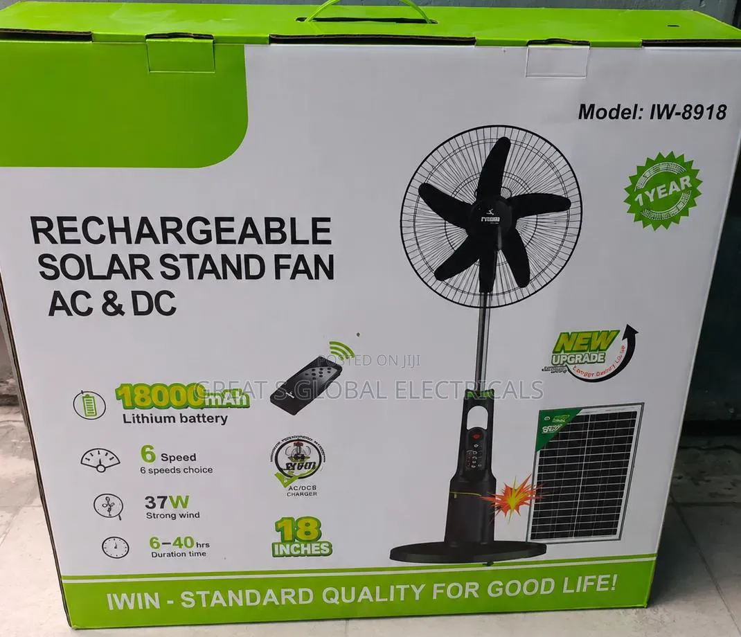 Iwin Rechargeable Solar Stand Fan With Mosquito Light (Model Iw-8918)