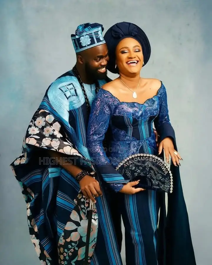 Cerulean Floral-Applique Woven Aso-Oke Agbada Iro/Buba