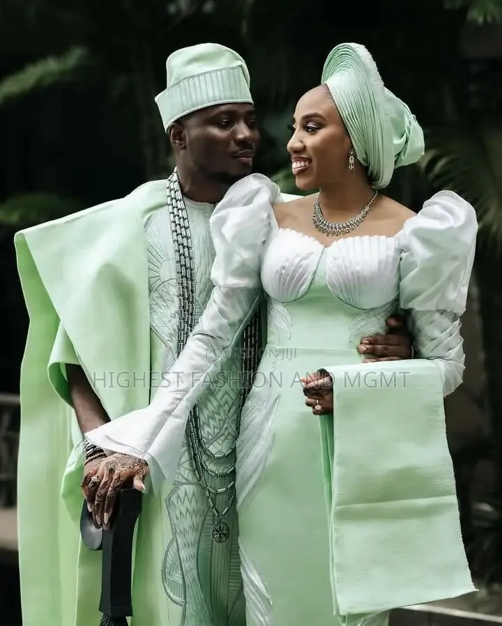 Futuristic Pleated Shell-Bodice Bridal Aso-Oke Gown