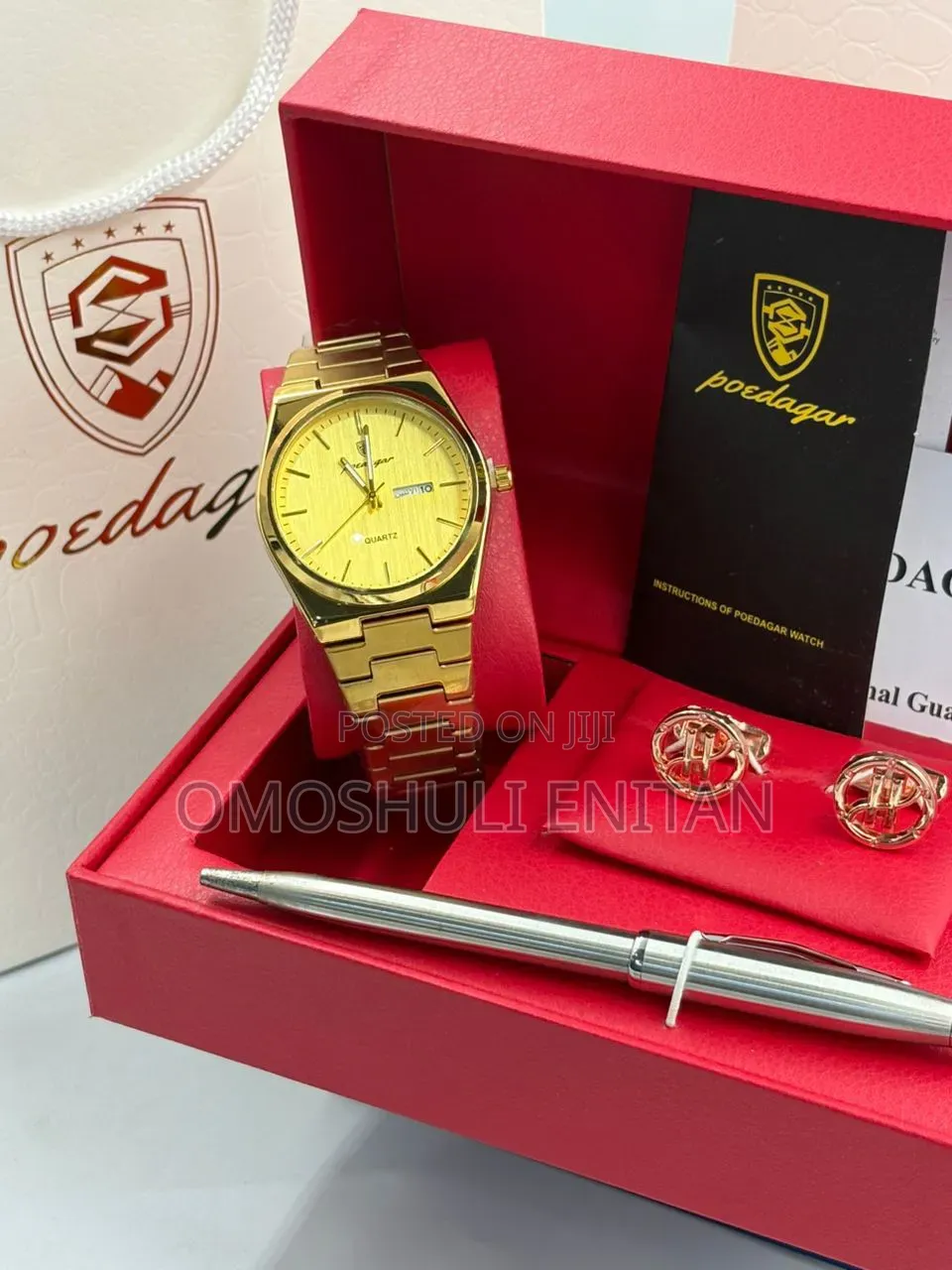 Poedagar Classic Gift Set-Watch, Cufflinks, Pen
