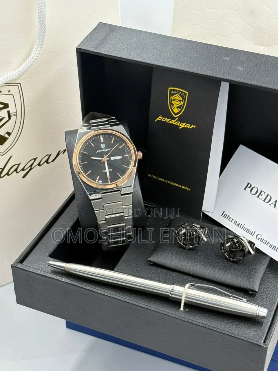 Poedagar Classic Gift Set-Watch, Cufflinks, Pen
