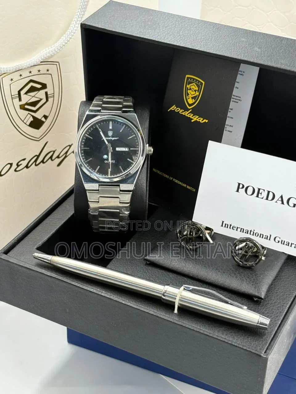 Poedagar Classic Gift Set-Watch, Cufflinks, Pen