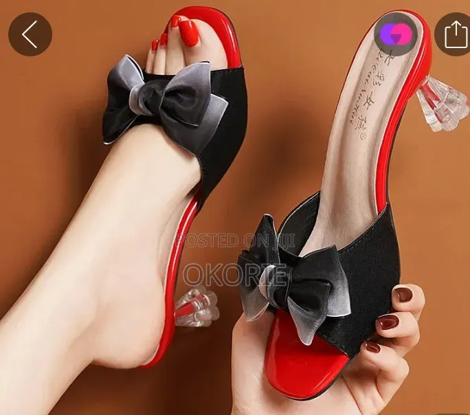 Women's Elegant Bow Open-toe Mule Heels – Black Red