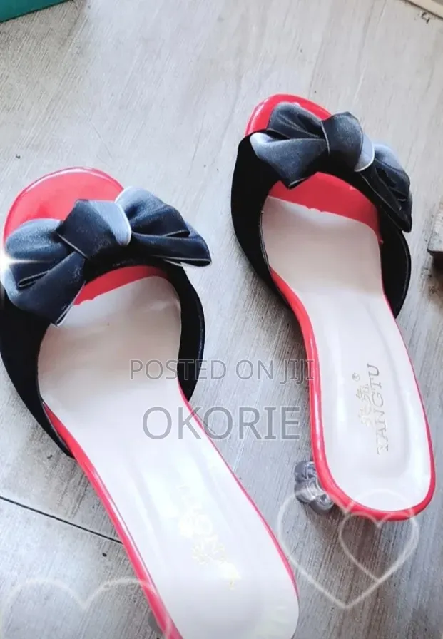 Women's Elegant Bow Open-toe Mule Heels – Black Red