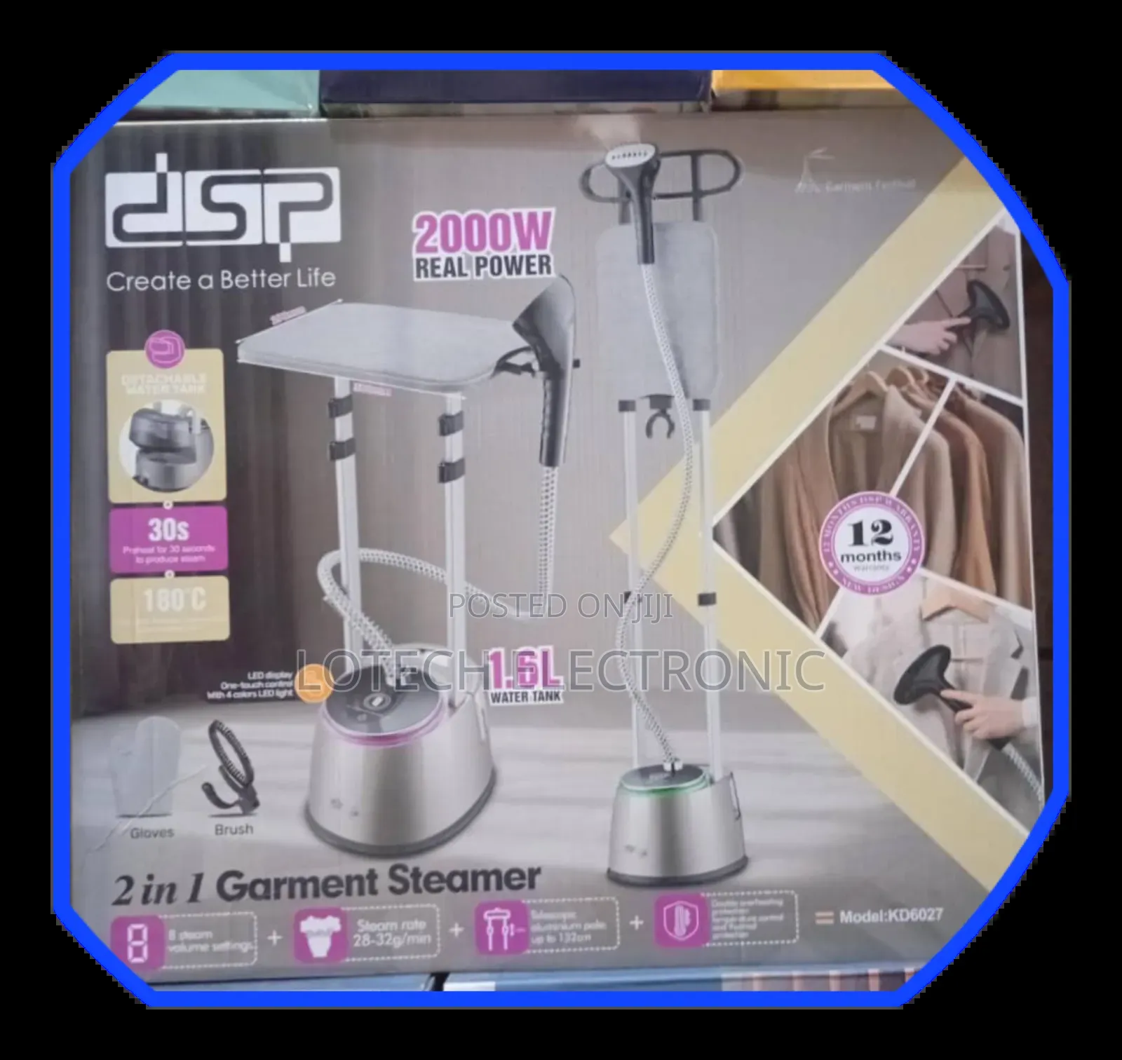 DSP 2000w Garment Steamer, 1.6l Tank, Powerful Steam, Fast Heating,