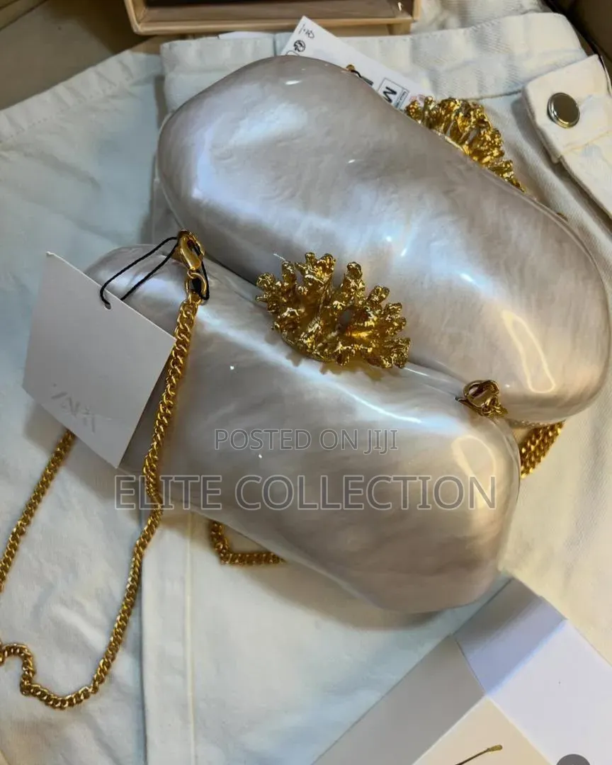 Pearlescent Gold Clasp Clutch .Comes With Box Longer Chain