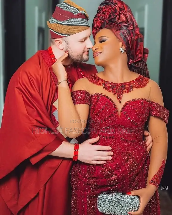 Premium Crimson Beaded Bridal Illusion Gown
