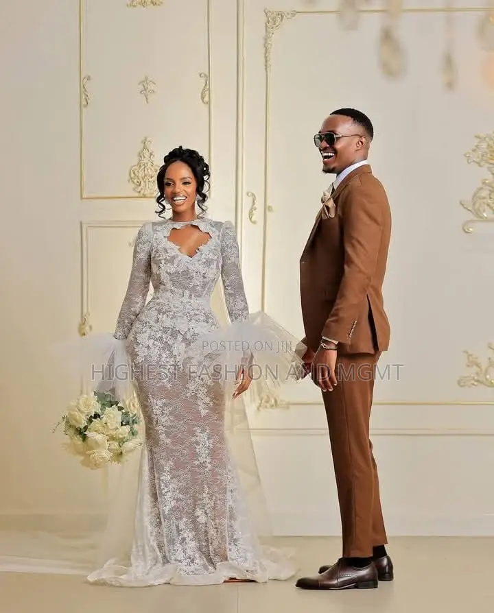Luxury Illusion Lace Bridal Gown With Dramatic Pleated Tulle Sleeves