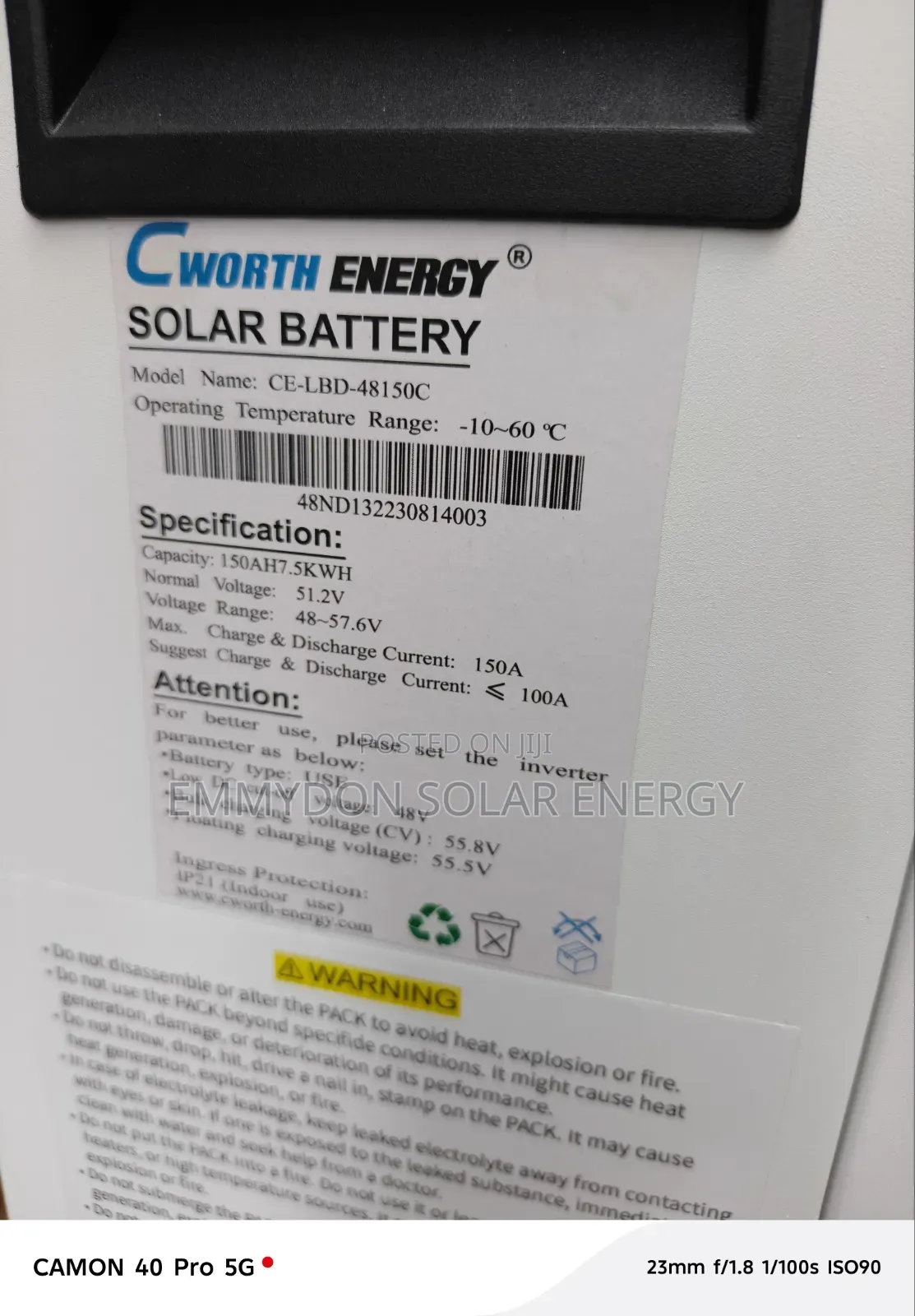Cworth Lithium Iron Battery 7.5kwh 51.2v