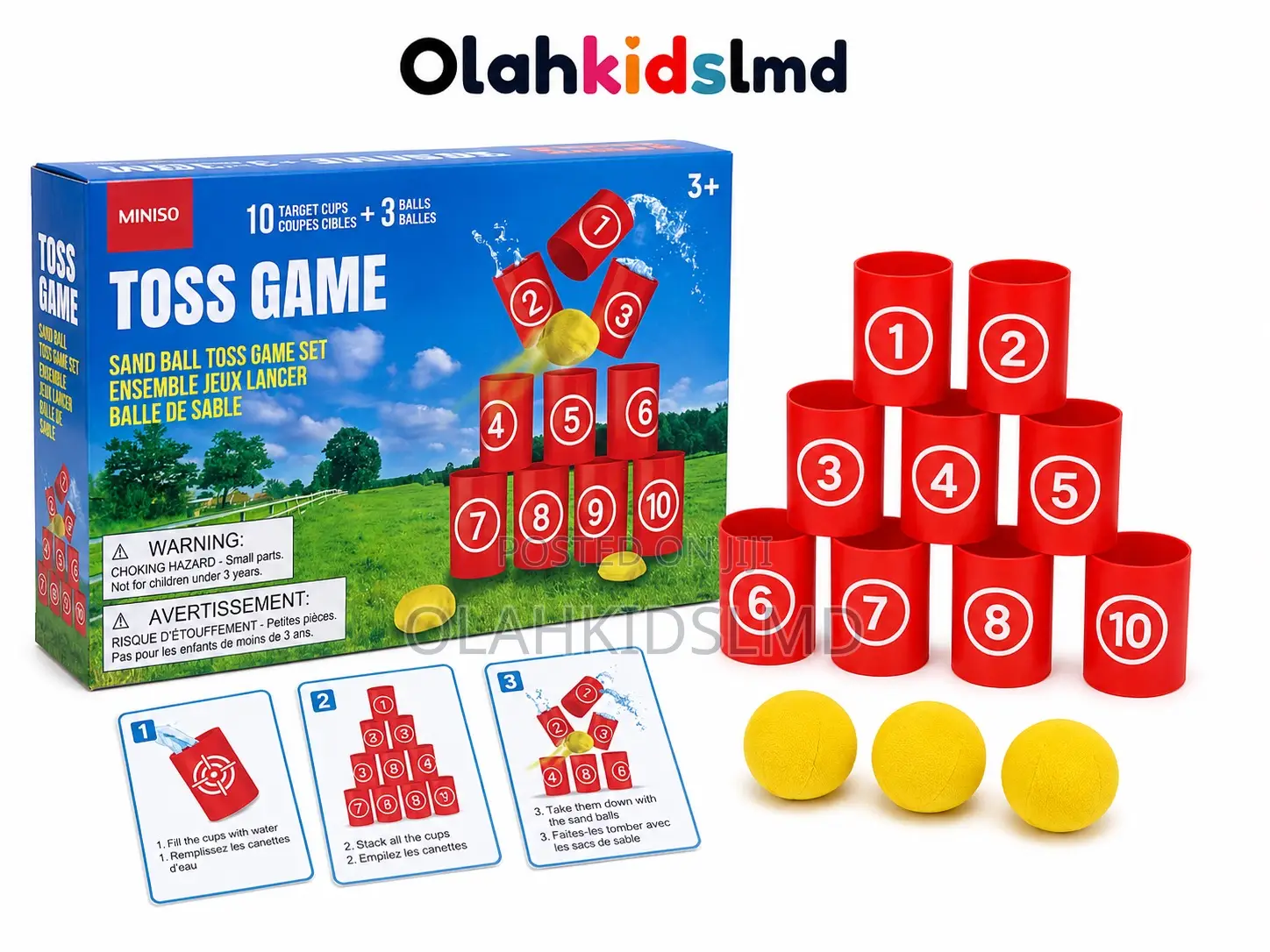 Miniso Toss Game – Sand Ball Toss Set With 10 Target Cups 3 Balls