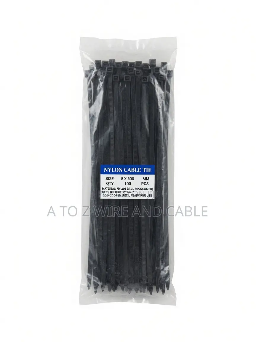 100pcs Nylon Cable Ties 5x300mm Black Zip Ties - Heavy Duty