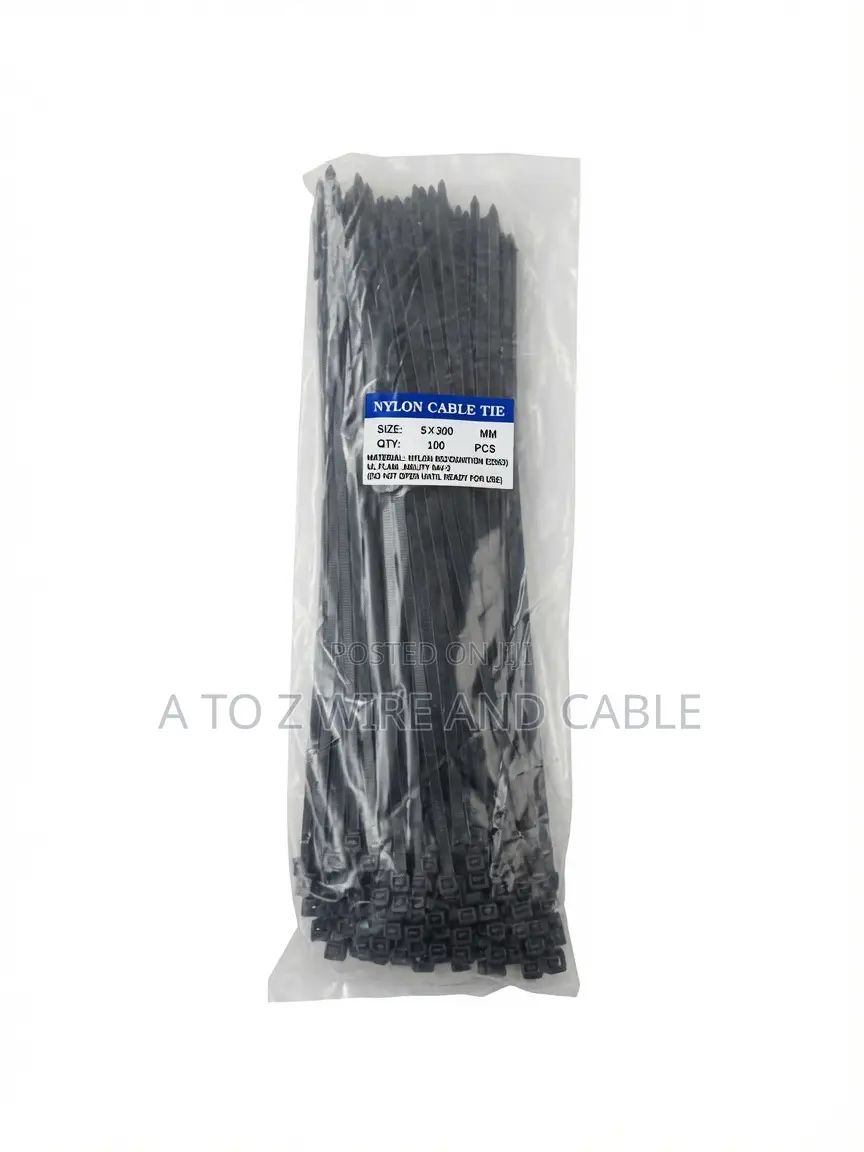 100pcs Nylon Cable Ties 5x300mm Black Zip Ties - Heavy Duty