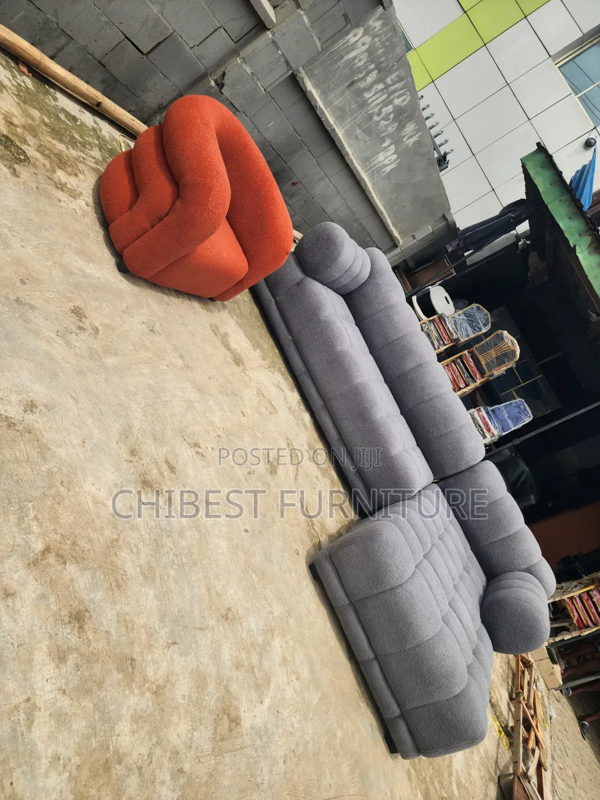 Grey L-Shaped Sofa Couch With Single Seater