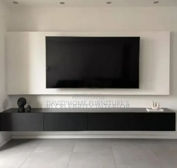 White and Black Tv Console With Shelf
