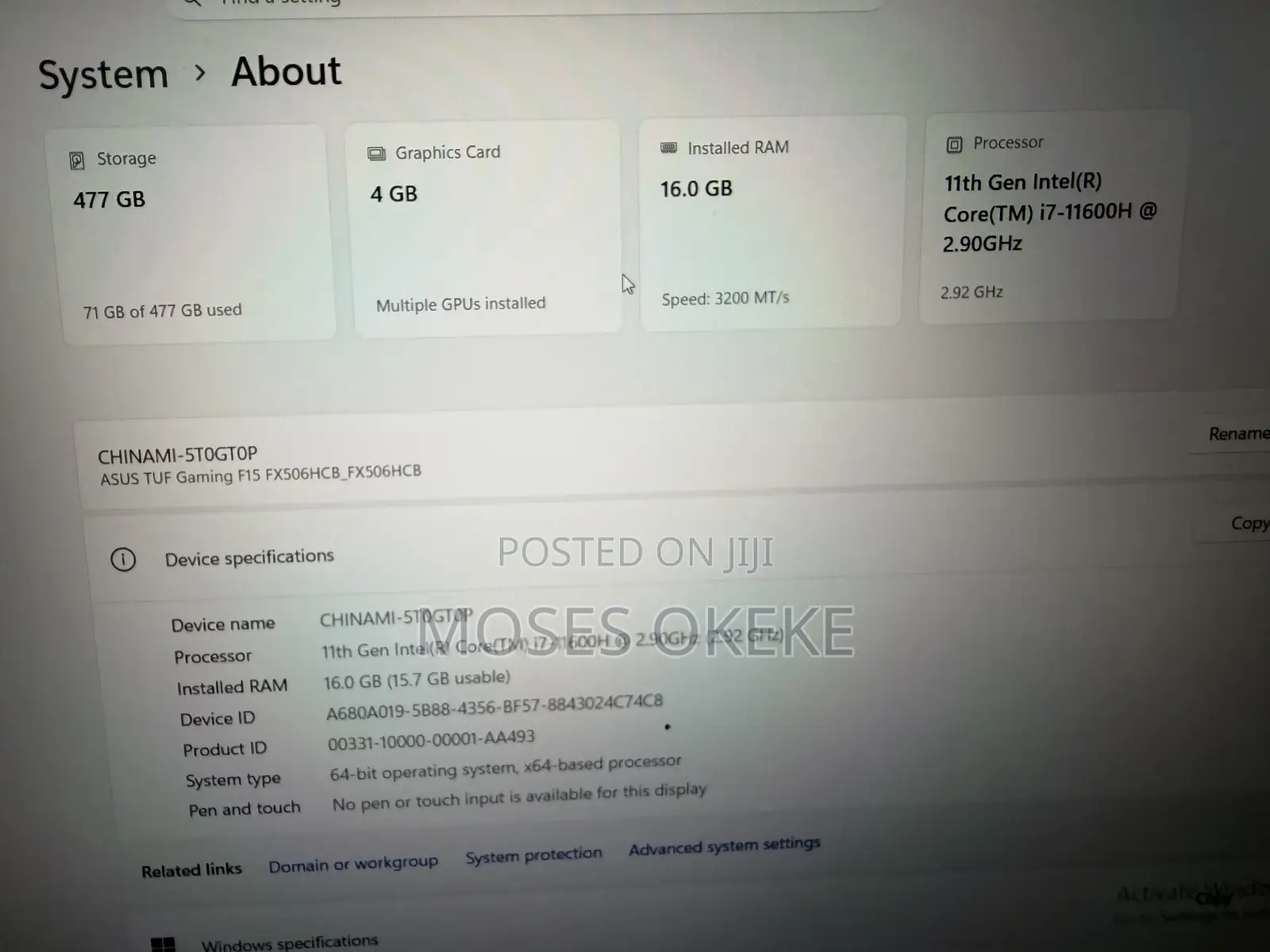 Laptop Asus TUF Gaming F15 16GB Intel Core i7 SSD 512GB