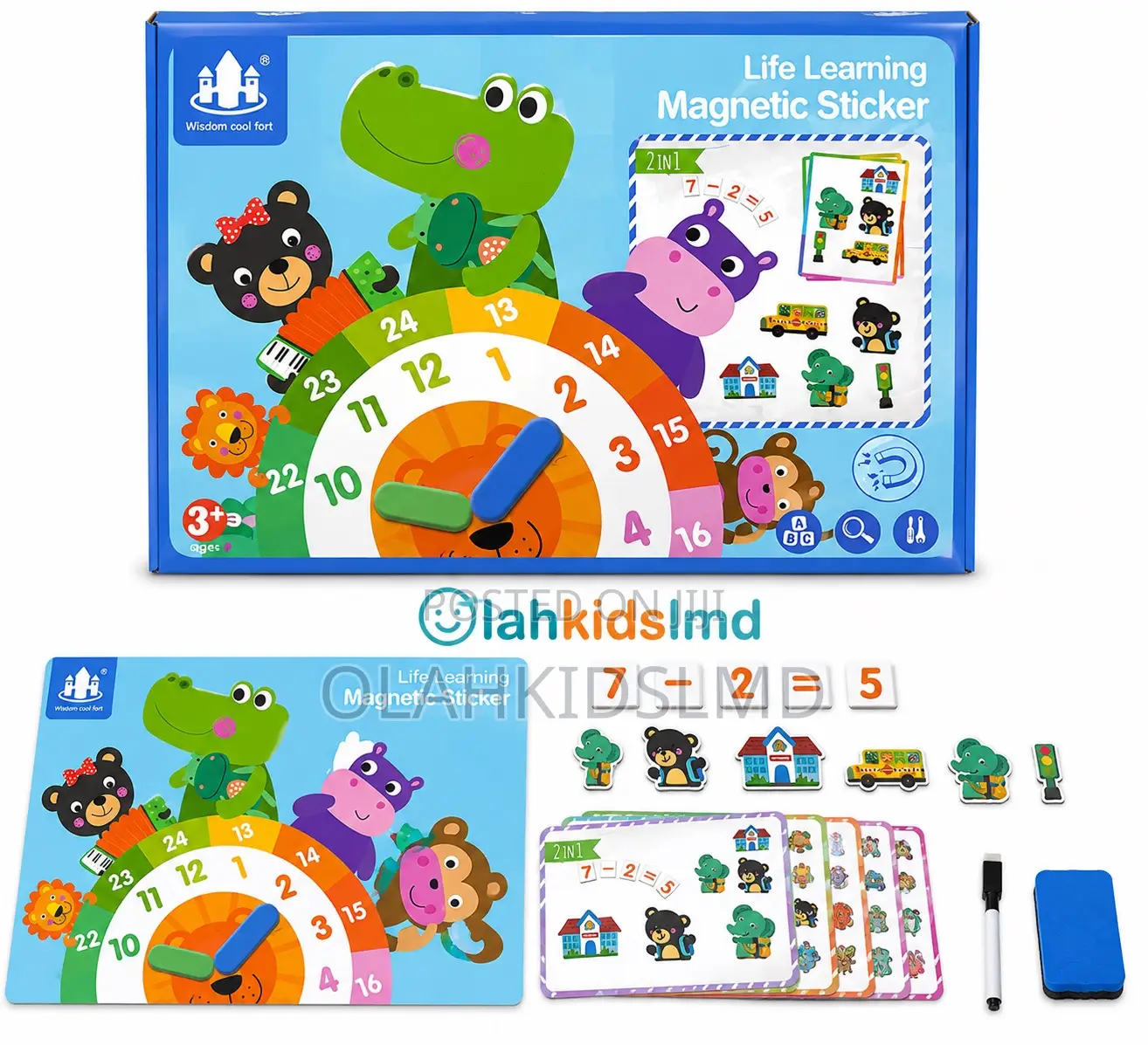 Life Learning Magnetic Sticker Board – 2-in-1 Clock Learning Set (3+