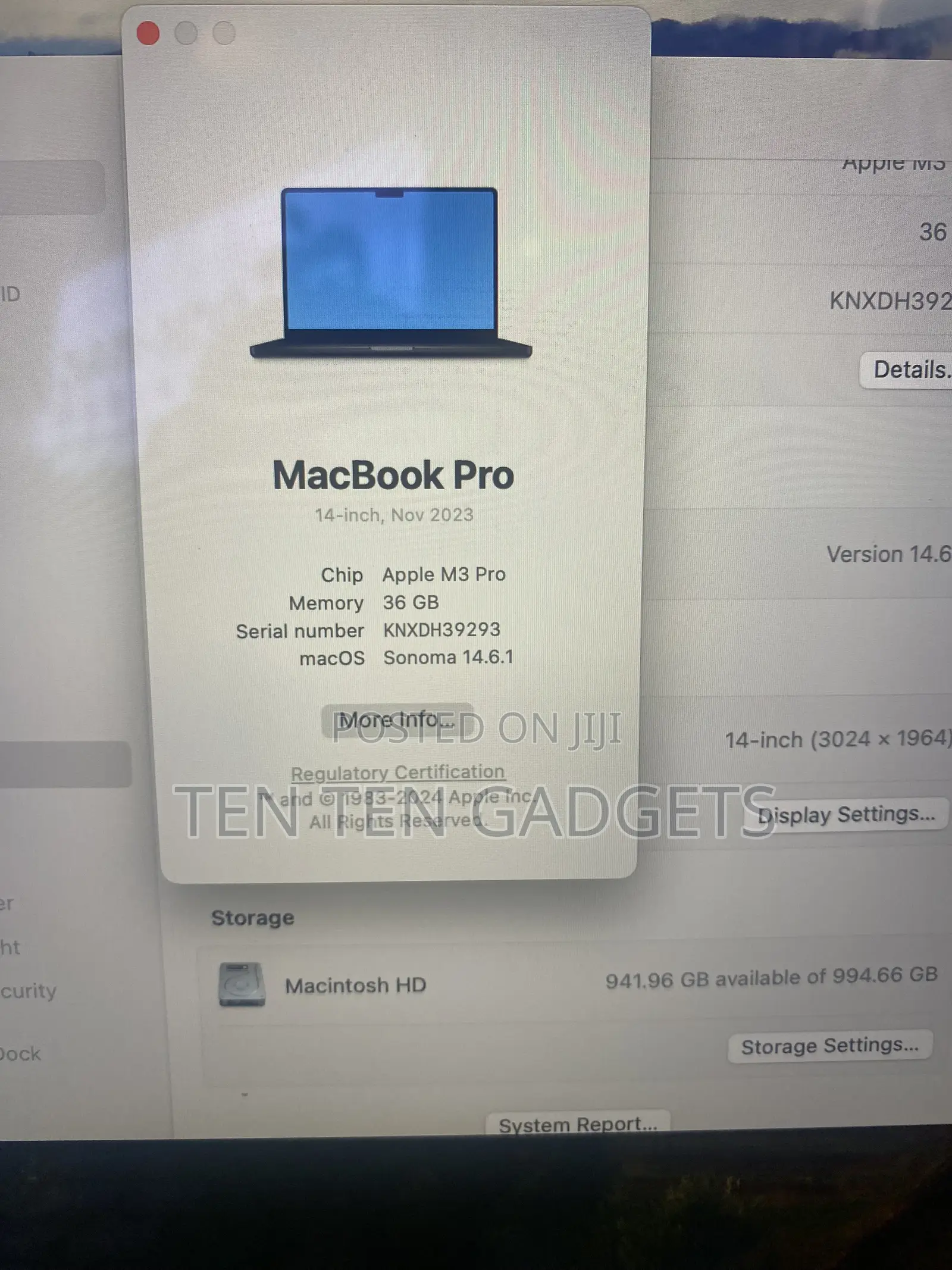 Laptop Apple MacBook Pro 2023 M3 36GB Apple M3 Pro SSD 1T