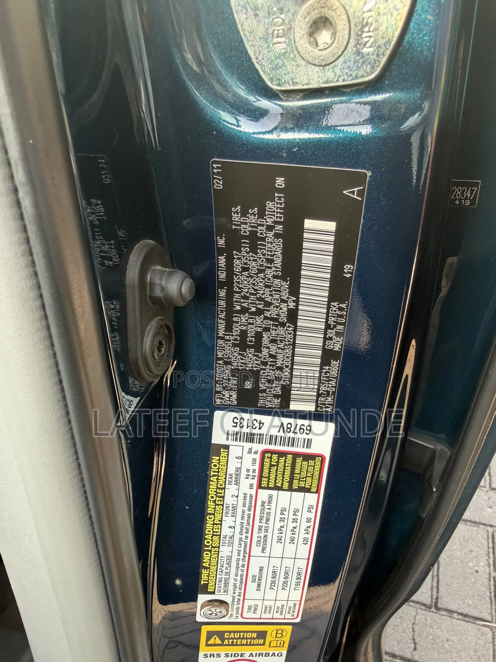Toyota Sienna LE 8 Passenger 2011 Blue
