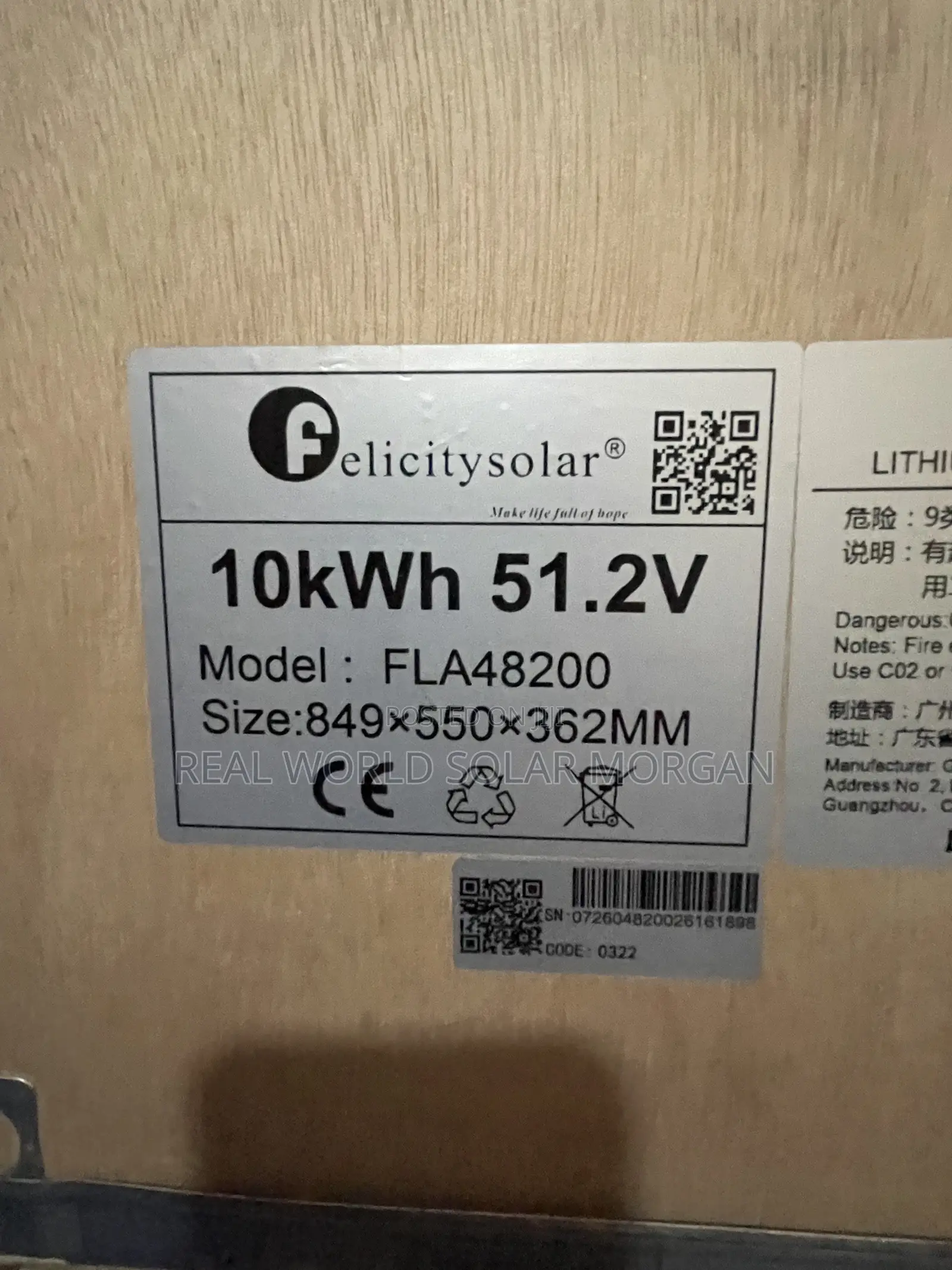 10kwh Felicity Lithium Battery (51.2v 200ah)